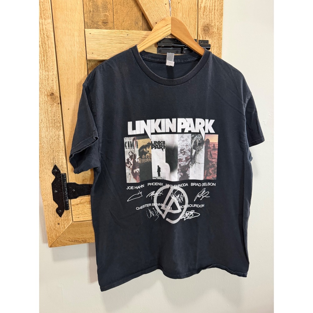 Linkin Park Graphic T-Shirt Black Gildan Heavy Cotton Y2K Band Tee Large